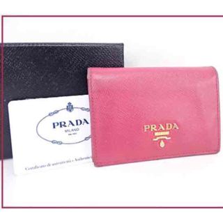 プラダ(PRADA)の[美品]プラダ 元箱付き レザー カードケース ピンク系(名刺入れ/定期入れ)