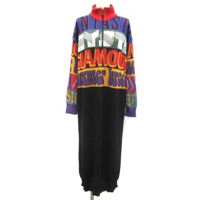 HYSTERIC GLAMOUR - ヒステリックグラマー ジャガードワンピース ロング ニット ロゴ 長袖 F 黒