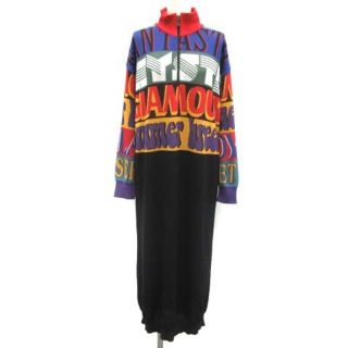 ヒステリックグラマー(HYSTERIC GLAMOUR)のヒステリックグラマー ジャガードワンピース ロング ニット ロゴ 長袖 F 黒 (ロングワンピース/マキシワンピース)