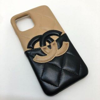 シャネル(CHANEL)のシャネル マトラッセ iPhoneケース ラムスキン  ブラック×ブラウン(その他)