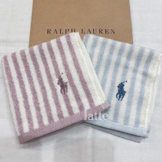 ラルフローレン(Ralph Lauren)のラルフローレン タオルハンカチ ハンドタオル ストライプ パープル ブルー(ハンカチ)