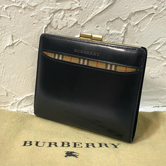 BURBERRY(バーバリー)のバーバリー 折り財布 二つ折り がま口 内ノバチェック ミニ 希少 ブラック レディースのファッション小物(財布)の商品写真