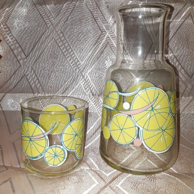 昭和レトロ レモン柄 デキャンタ グラス 花瓶