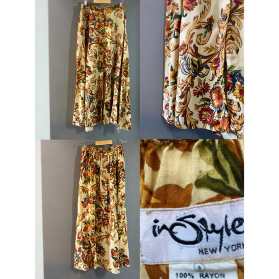 ビンテージ 70s レーヨン ロング スカート 総柄 花柄LLYIVINTAGE