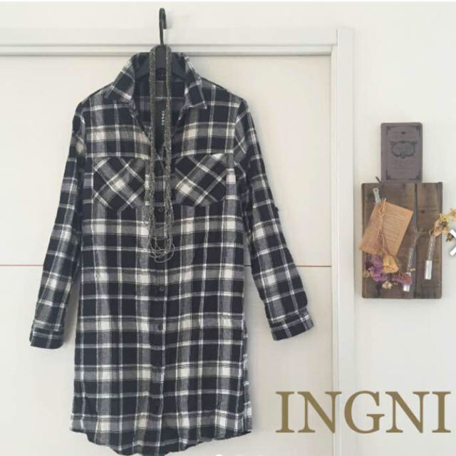 INGNI(イング)の新品未使用 INGNI イング 起毛 カジュアルチェック柄 ロングネルシャツ レディースのトップス(シャツ/ブラウス(長袖/七分))の商品写真