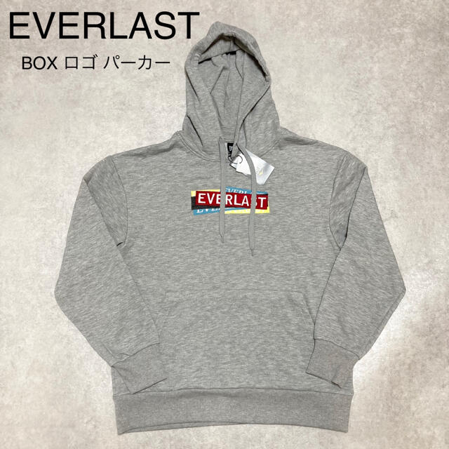 EVERLAST(エバーラスト)の新品 EVERLAST ボックス ロゴ プルオーバー パーカー グレー サイズM レディースのトップス(パーカー)の商品写真