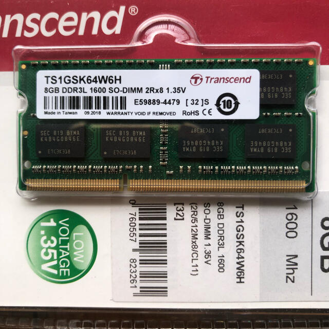 Transcend(トランセンド)のDDR3L 8GB 1600Mhz SO-DIMM 2Rx8 1.35V スマホ/家電/カメラのPC/タブレット(PCパーツ)の商品写真