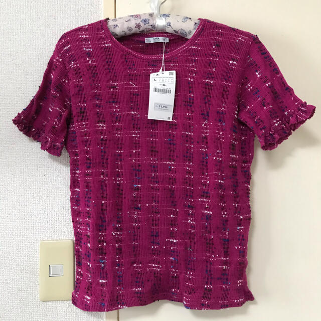 ZARA(ザラ)の半袖ニットトップス【ZARA】未使用 レディースのトップス(Tシャツ(半袖/袖なし))の商品写真