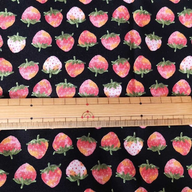 ナチュラル　いちご　フルーツ　スイーツ　生地　いっぱい　ブラック　55×30 ハンドメイドの素材/材料(生地/糸)の商品写真