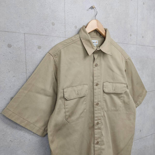 carhartt(カーハート)の90s Carhartt ワークシャツ　ブラウン　無地　半袖シャツ　ポケット メンズのトップス(シャツ)の商品写真