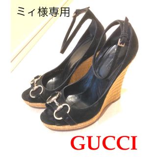 グッチ(Gucci)のミィ様専用　処分セール　GUCCI ビット　サンダル　黒　スエード　ストロー(サンダル)