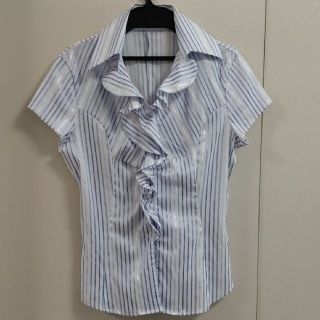 1回着用☆ ナラカミーチェ サテンストライプフリル 半袖 シャツ ブラウス 0