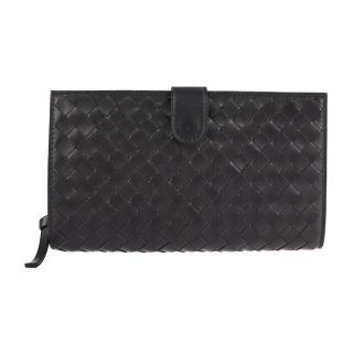 ボッテガヴェネタ(Bottega Veneta)のBOTTEGAVENETA ボッテガヴェネタ イントレチャート  二つ折り財布 114074 レザー   ブラック   ラウンドファスナー 【本物保証】(財布)