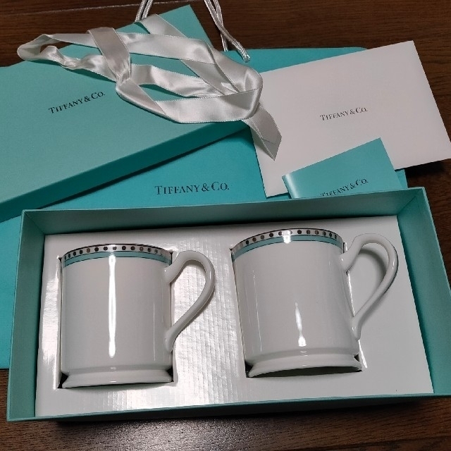 Tiffany プラチナブルーバンド マグカップ ペア