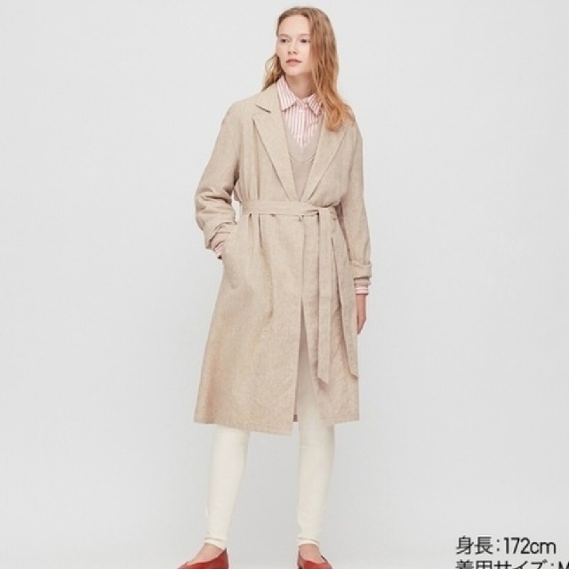 UNIQLO(ユニクロ)の新品未使用【ユニクロ】リネンコットンコート　ベージュ　L レディースのジャケット/アウター(ロングコート)の商品写真