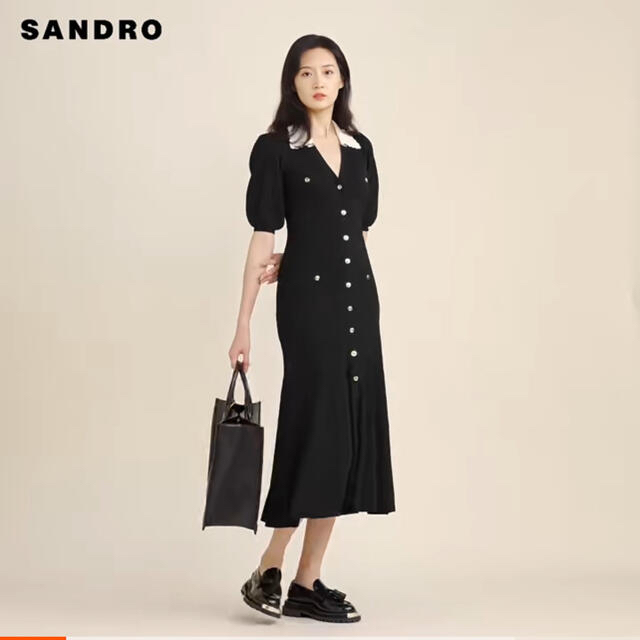 ワンピース❤️Sandro2021新作　新品　黒ロングワンピース　綺麗上品