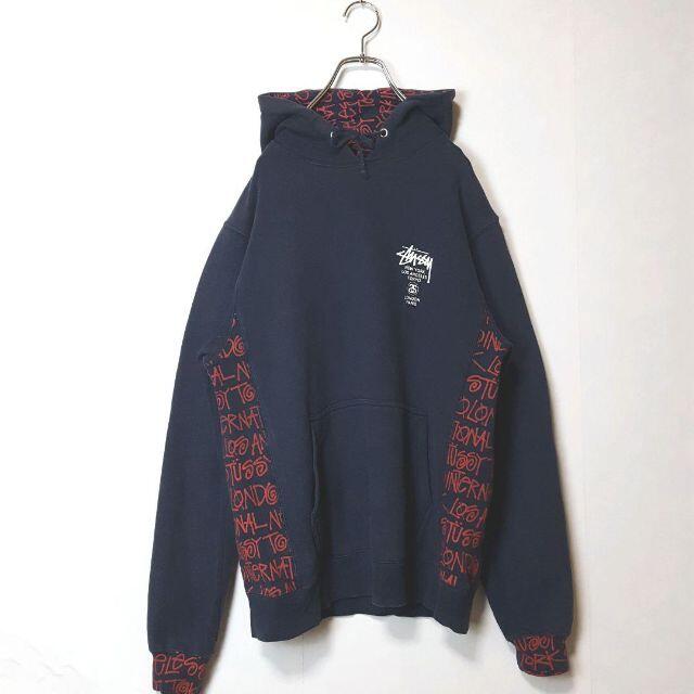 【ワールドツアーロゴ】STUSSY 　でかろご　パーカー　90s レトロ