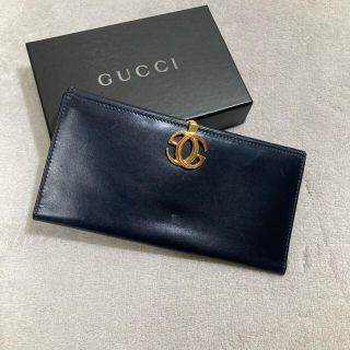 グッチ(Gucci)のグッチ GUCCI 長財布　インターロッキング　ネイビー　紺色　レザー(長財布)