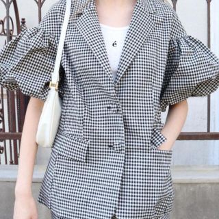 gingham check arm balloon jacket epine(ノーカラージャケット)