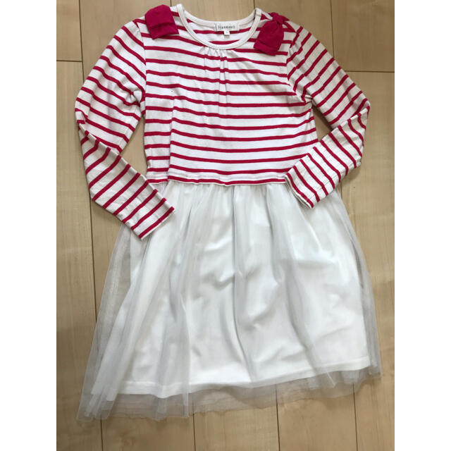 3can4on(サンカンシオン)の3can4on ワンピース　130サイズ　女の子　子供服　ボーダー　ピンク キッズ/ベビー/マタニティのキッズ服女の子用(90cm~)(ワンピース)の商品写真