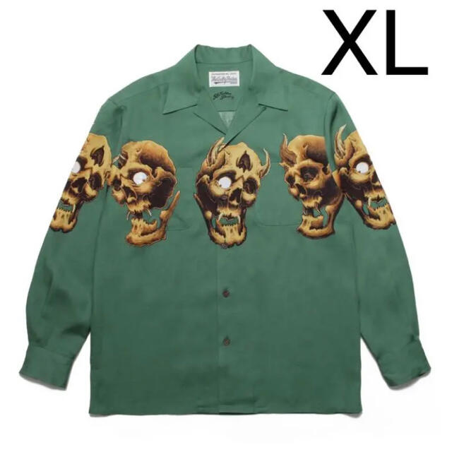 XL wackomaria 56 tattoo studio 長袖 アロハ 緑 【12月スーパーSALE
