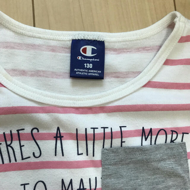 Champion(チャンピオン)のチャンピオン　130サイズ　ワンピース　ピンクボーダー　女の子　子供服　半袖 キッズ/ベビー/マタニティのキッズ服女の子用(90cm~)(ワンピース)の商品写真