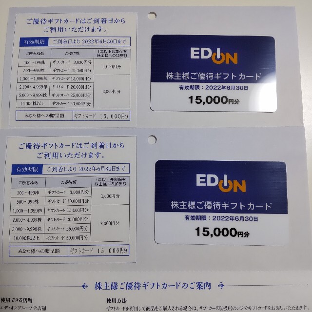 ☆送料無料匿名☆ エディオン EDION 株主優待券 ギフトカード 30000円