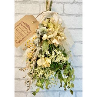 ドライフラワー スワッグ❁70 薔薇 ミモザ 紫陽花 グリーン 黄色 花束(ドライフラワー)