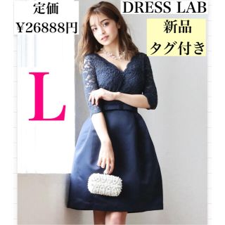 ★新品.タグ付き★DRESS LAB 総レース×サテン パーティードレス【L】(ミディアムドレス)