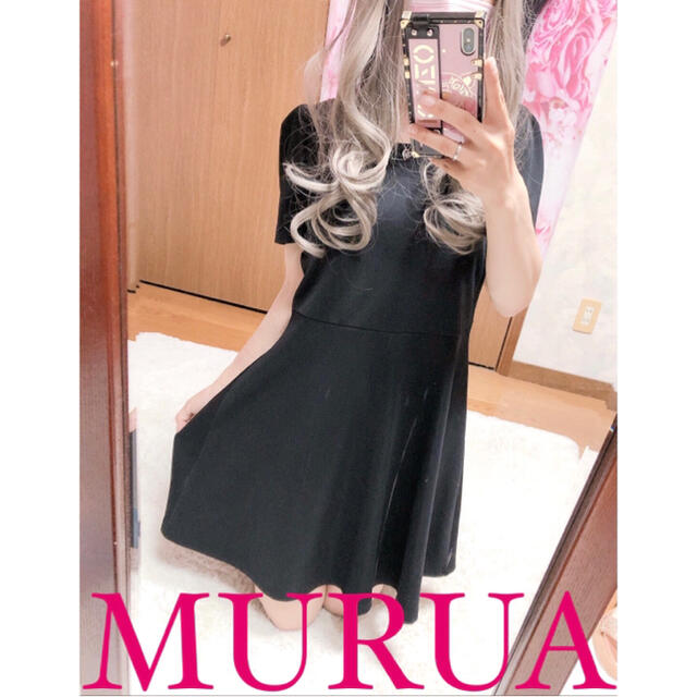 MURUA(ムルーア)の3971.MURUA シンプル無地 ブラック フレアスカート ミニワンピース レディースのワンピース(ミニワンピース)の商品写真