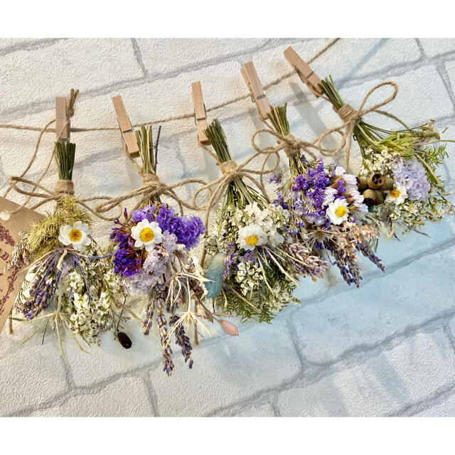 ドライフラワー スワッグ ガーランド❁356 紫ラベンダー 白スターチス 花束
