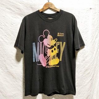 80s　ミッキーマウス　グラデーション　発砲プリント Tシャツ ●Mサイズ(Tシャツ/カットソー(半袖/袖なし))