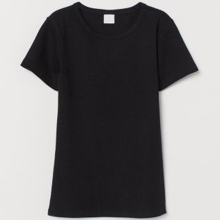 エイチアンドエム(H&M)の【H&M】リブTシャツ　ブラック　S(Tシャツ(半袖/袖なし))