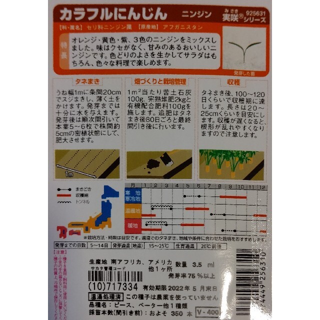 カラフルニンジン 野菜種 家庭菜園 にんじん プランター 食品/飲料/酒の食品(野菜)の商品写真