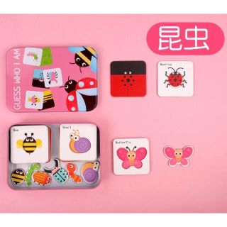 【新品】キッズ　マッチングカード　昆虫　知育パズル　英語単語付き　カラフル(知育玩具)