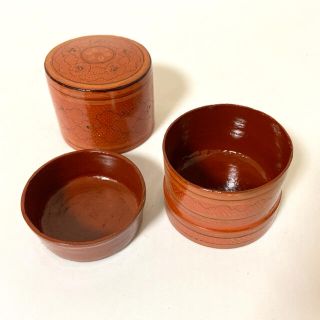 Aランク 茶道具 朱漆 キンマ 蒟醤 ミャンマー漆器 ビルマ 籃胎漆器