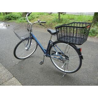 マルイシサイクル(丸石サイクル)の丸石　27インチ自転車　青色　中古　後ろかご付き　直接受渡(自転車本体)