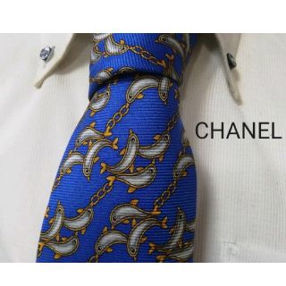 シャネル(CHANEL)の美品★CHANELシャネル★イルカチェーン柄高級シルクネクタイ★希少！(ネクタイ)