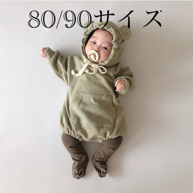 くま　耳　ロンパース　長袖 キッズ/ベビー/マタニティのベビー服(~85cm)(ロンパース)の商品写真