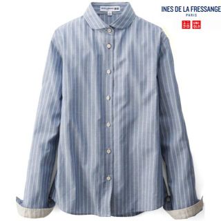 ユニクロ(UNIQLO)の週末sale★イネス新品コットンローンストライプシャツLブルー(シャツ/ブラウス(長袖/七分))