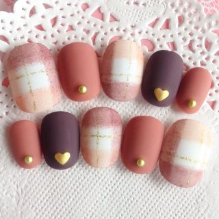 RUNA♪チョコブラウンブランケットネイルチップ ハンドメイドのアクセサリー(ネイルチップ)の商品写真