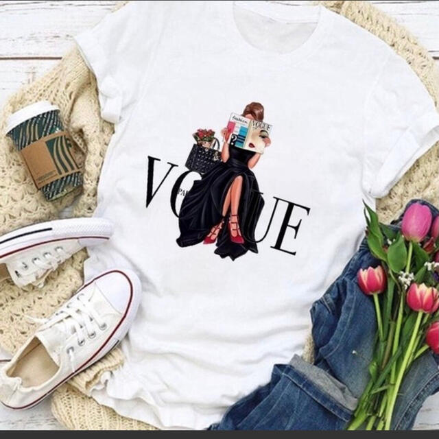 Tシャツ 半袖 ロゴT VOGUE 海外ファッション 韓国服 レディース M レディースのトップス(Tシャツ(半袖/袖なし))の商品写真