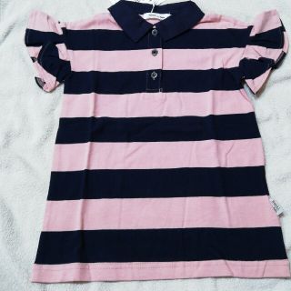 ベベノイユ(BEBE Noeil)の新品　BeBeNoeil　ピンク&ネイビーボーダー柄そでフリフリTシャツ90cm(Tシャツ/カットソー)