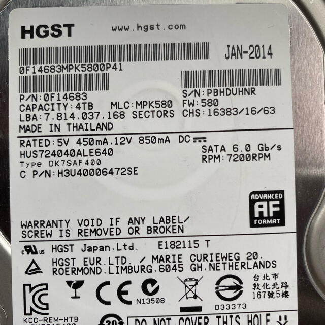 HGST HUS72400ALE640 4TB HDD 1