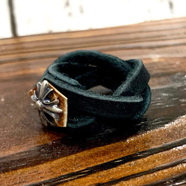 *展示品!ハンドメイド♪ ヴィンテージレザーのトラッシュ加工リング 14.5号*