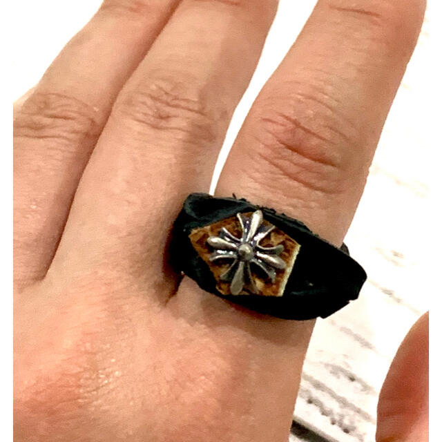 *展示品!ハンドメイド♪ ヴィンテージレザーのトラッシュ加工リング 14.5号*