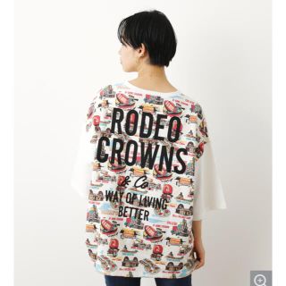 ロデオクラウンズワイドボウル(RODEO CROWNS WIDE BOWL)のロデオクラウンズ TOWN TEX 5分袖トップス　オフホワイト(Tシャツ(半袖/袖なし))