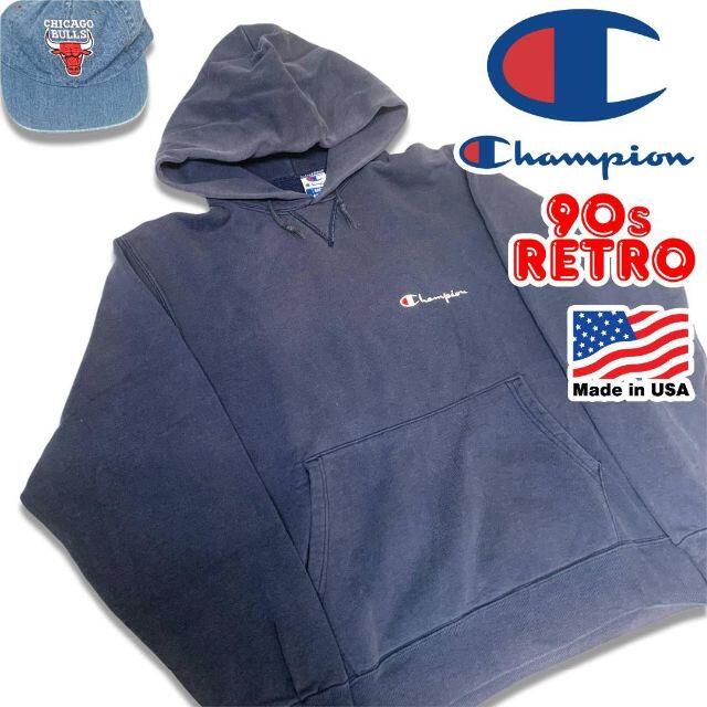 Champion(チャンピオン)の90s USA製 チャンピオン プルオーバー パーカー L ネイビー メンズのトップス(パーカー)の商品写真