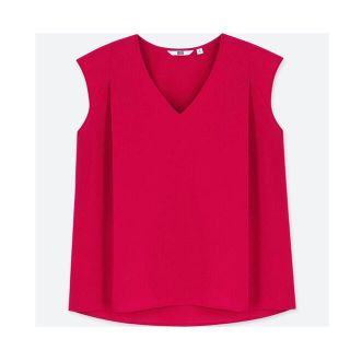 ユニクロ(UNIQLO)の【一度だけ着用】UNIQLO ドレープVネック　ブラウス　S ノースリーブ(シャツ/ブラウス(半袖/袖なし))