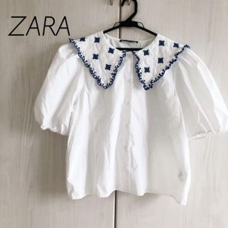 ザラ(ZARA)のZARA ザラ  ビックカラー　刺繍　ブラウス(シャツ/ブラウス(半袖/袖なし))